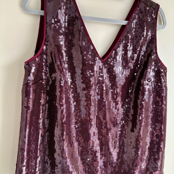 NWT J. Crew Sparkling Sequin Lined V-Neck Tank- Burgundy sz M - Picture 3 of 6